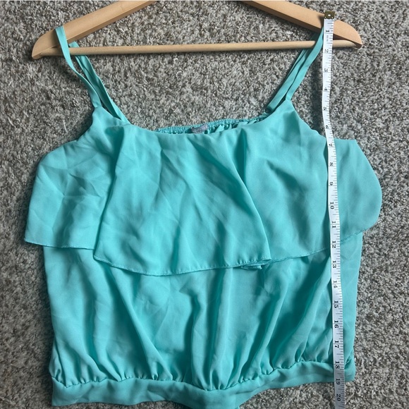 🦋 Charlotte Russe Teal Crop Top Cut Out Tie Back Summer Casual Y2K Lightweight - Picture 6 of 6